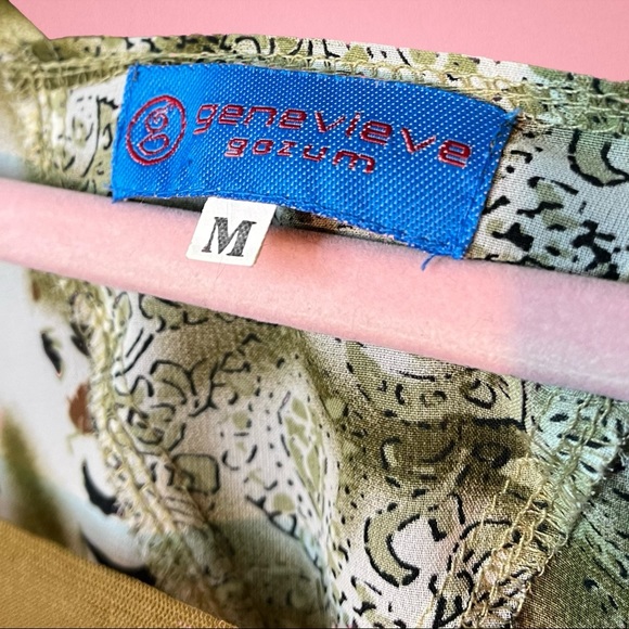 Y2K Earthtone Multi Pattern Paisley Flare Sleeved Mesh V-Neck Long Sleeve Blouse - Picture 5 of 5